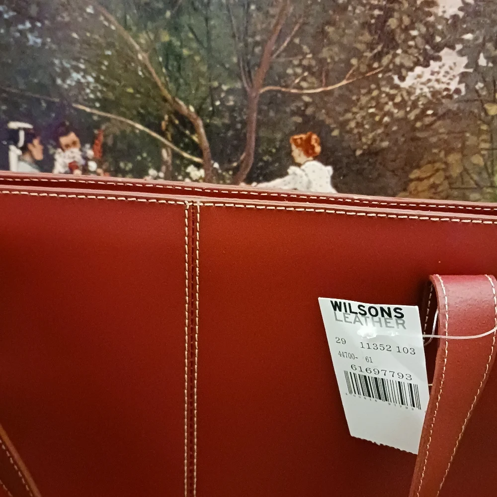 Wilson's VINTAGE Red Leather Large Bag.👜NEW Size L.16"×H.12",Nice Gift!🎁 - Picture 6 of 16